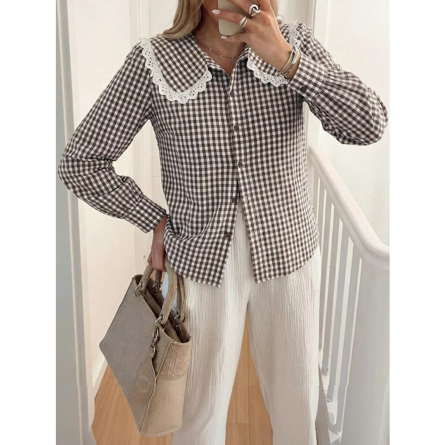 Lace Peter Pan Collar Button Up Shirt Apparel and Accessories