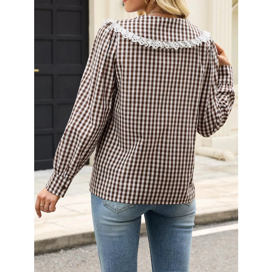 Lace Peter Pan Collar Button Up Shirt Apparel and Accessories