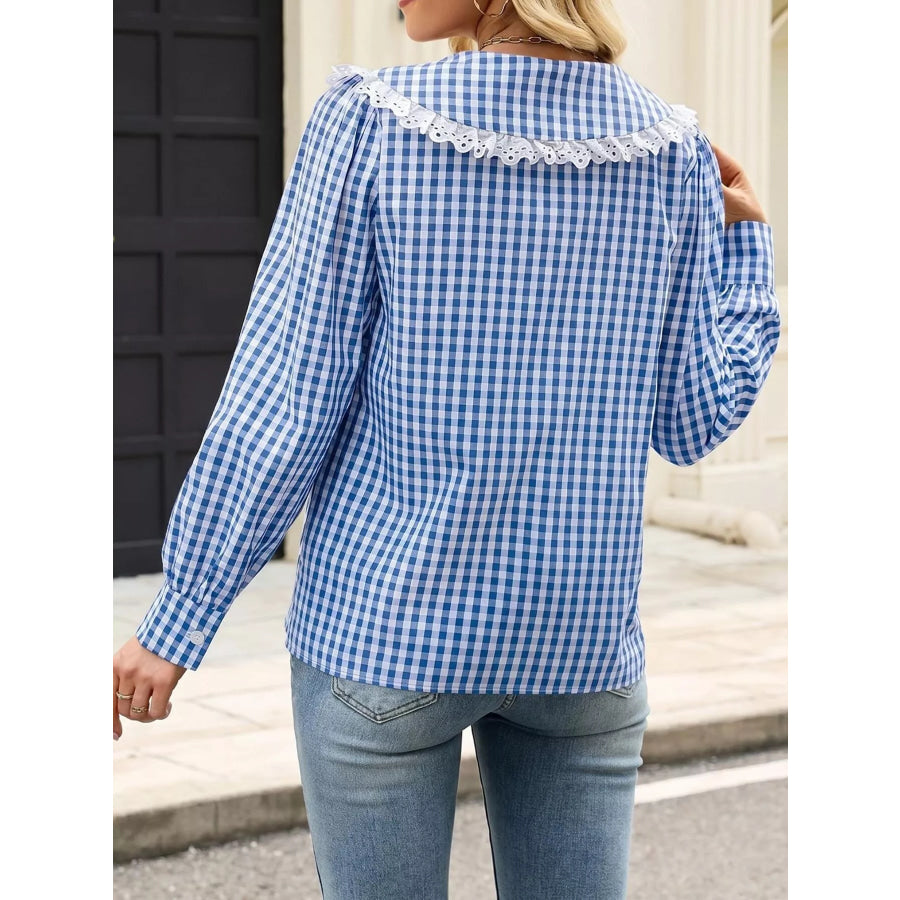 Lace Peter Pan Collar Button Up Shirt Apparel and Accessories