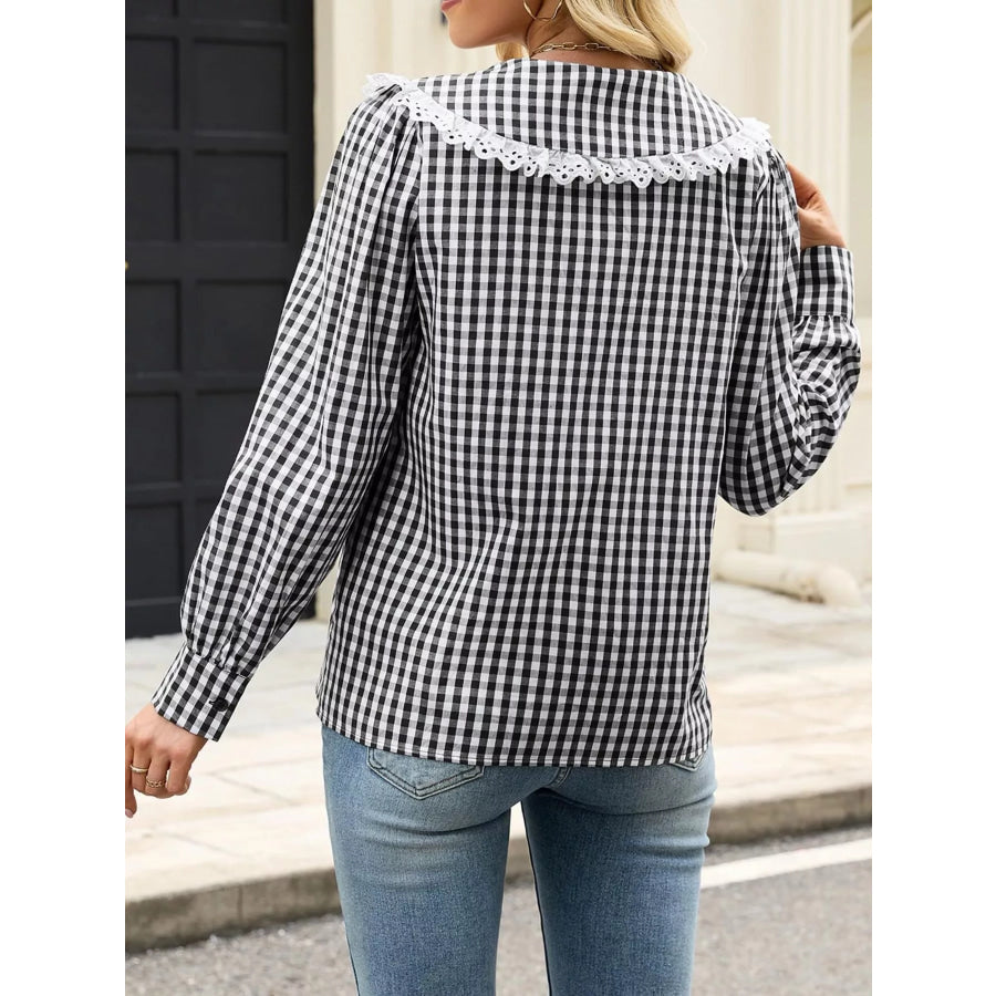Lace Peter Pan Collar Button Up Shirt Apparel and Accessories