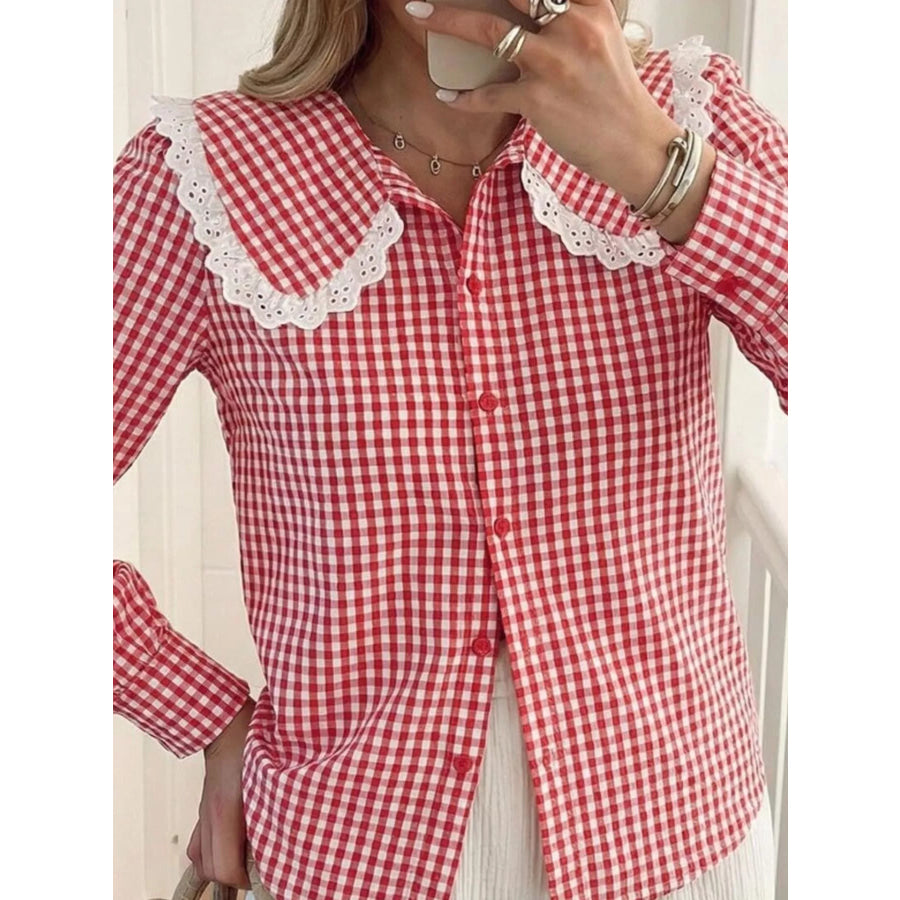 Lace Peter Pan Collar Button Up Shirt Apparel and Accessories