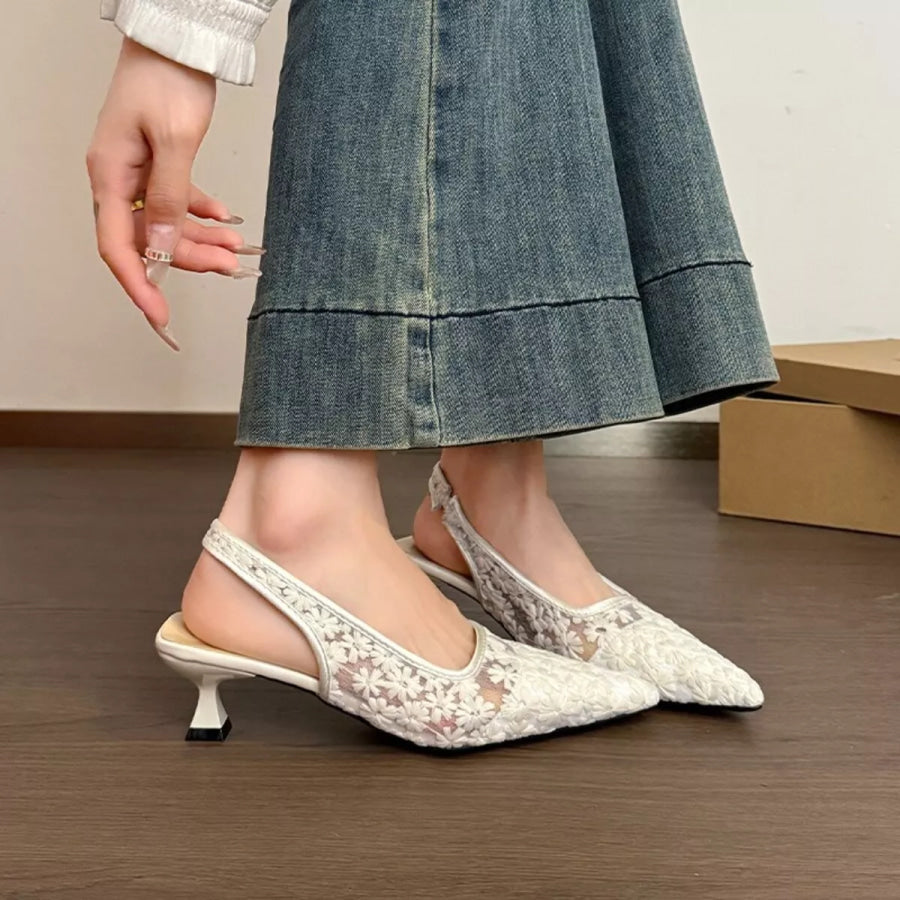Lace Pointed-Toe Slingback Pumps Beige / 35 Apparel and Accessories