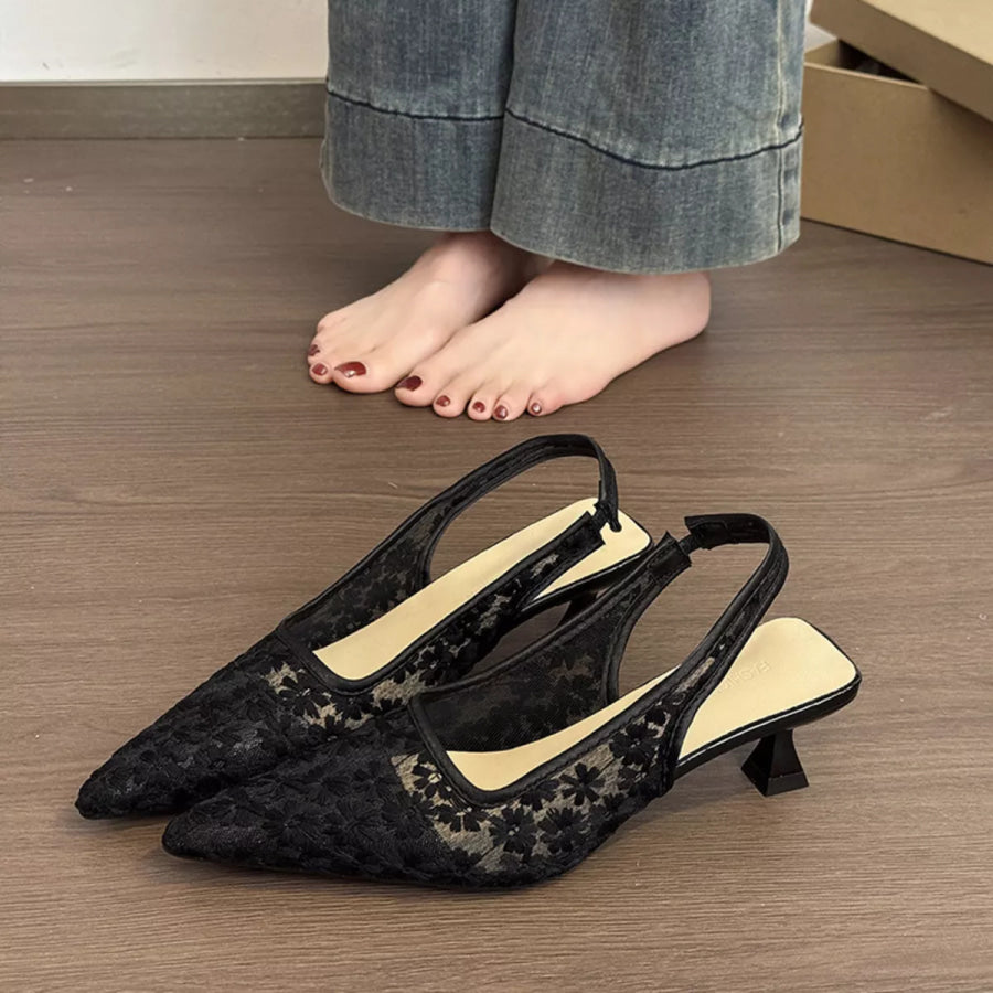Lace Pointed-Toe Slingback Pumps Black / 35 Apparel and Accessories