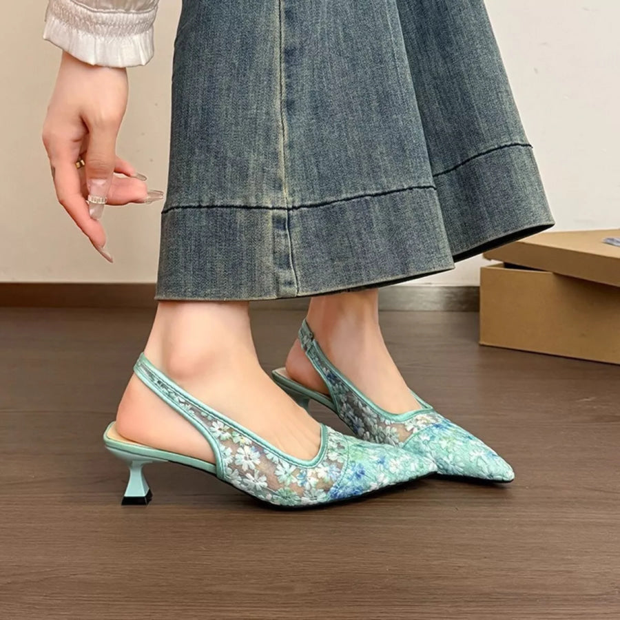 Lace Pointed-Toe Slingback Pumps Green / 35 Apparel and Accessories