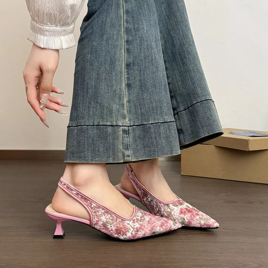 Lace Pointed-Toe Slingback Pumps Pink / 35 Apparel and Accessories