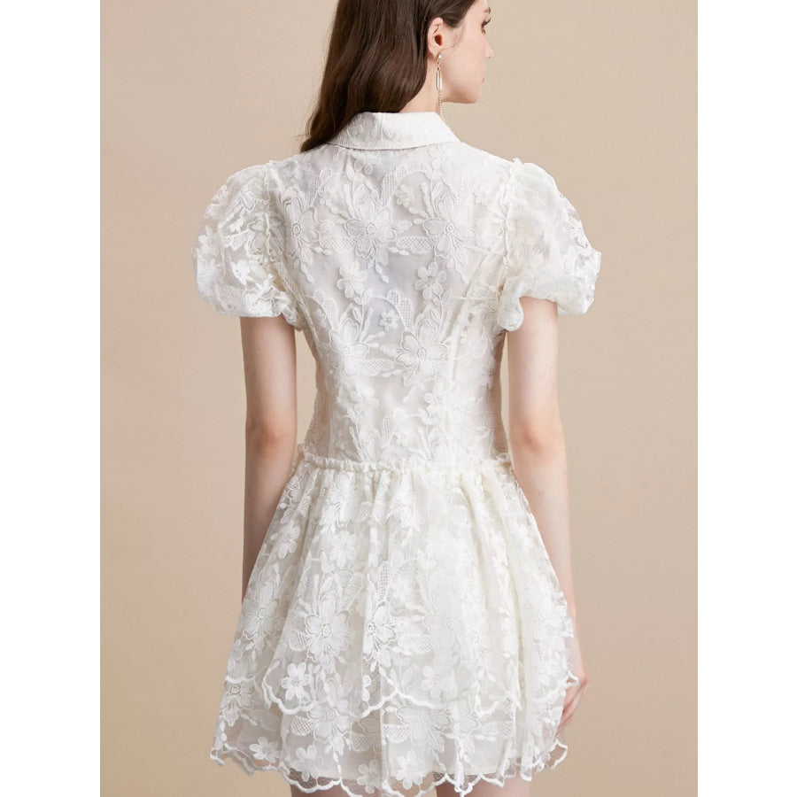 Lace Puff Sleeve Mini Dress Apparel and Accessories