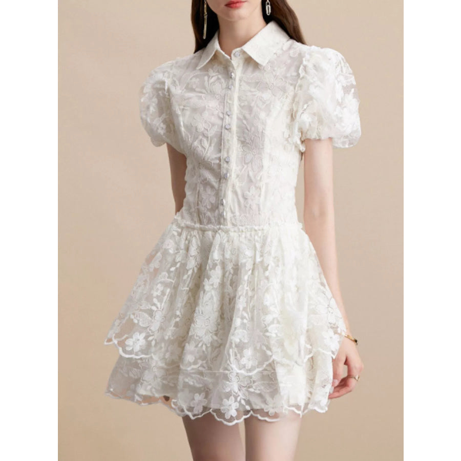 Lace Puff Sleeve Mini Dress Apparel and Accessories