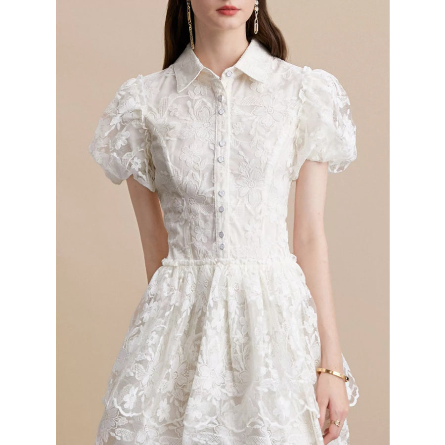 Lace Puff Sleeve Mini Dress Apparel and Accessories