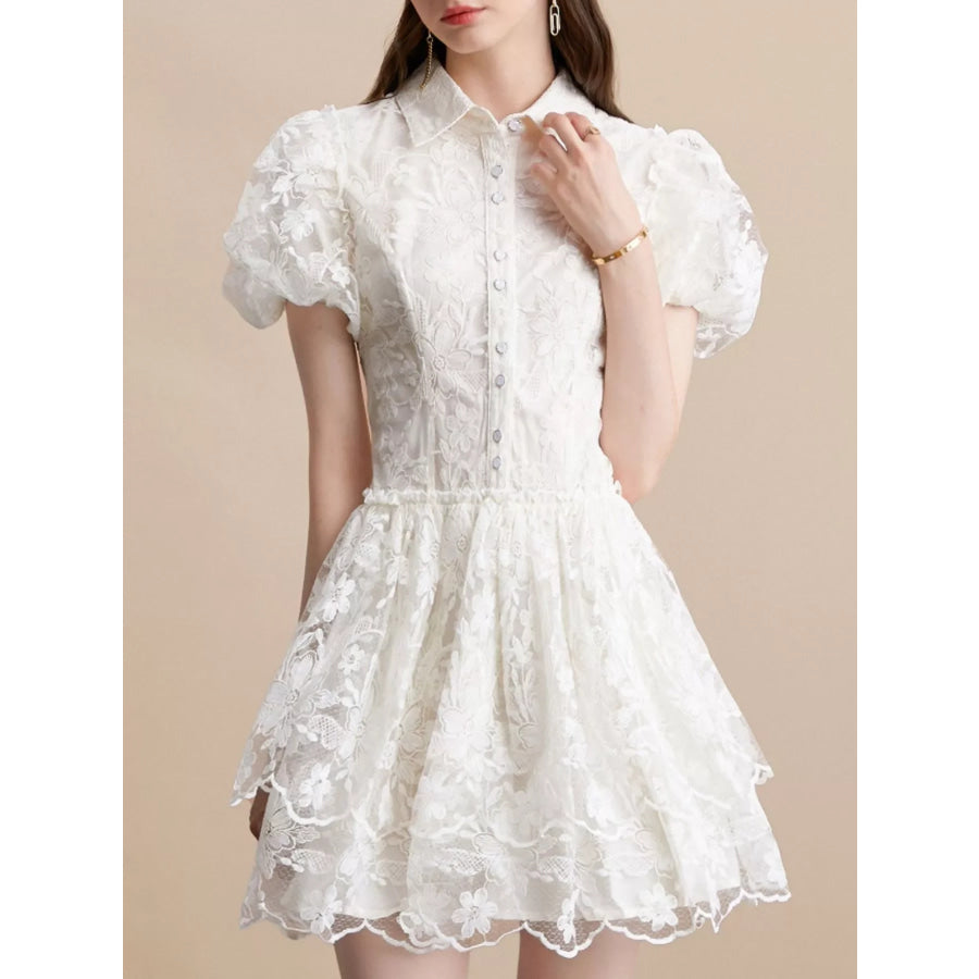 Lace Puff Sleeve Mini Dress Apparel and Accessories
