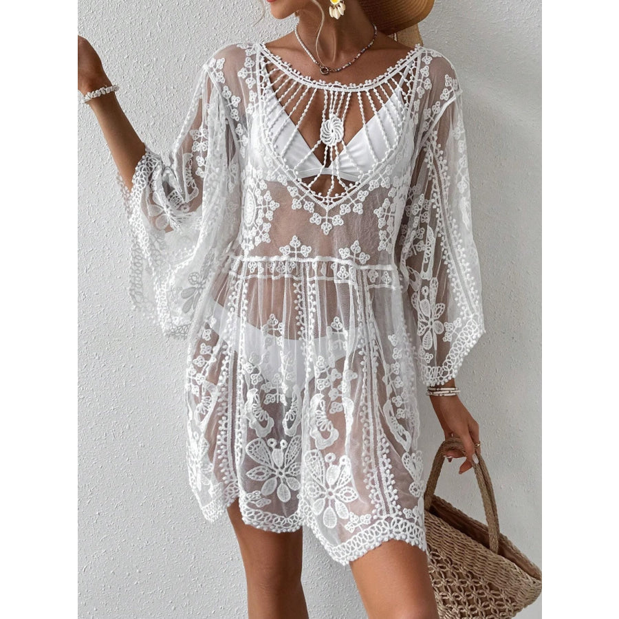 Lace Round Neck Cover-Up White / One Size Apparel and Accessories