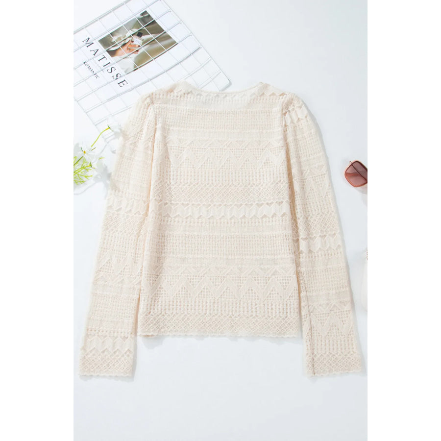 Lace Round Neck Long Sleeve Blouse Apparel and Accessories