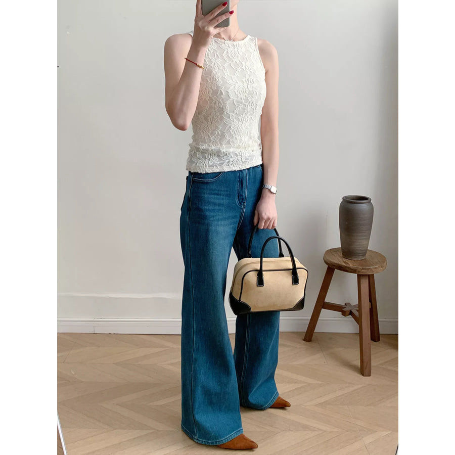 Lace Round Neck Long Sleeve Top Apparel and Accessories