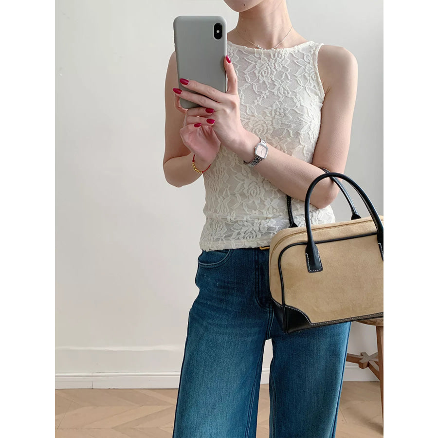 Lace Round Neck Long Sleeve Top Apparel and Accessories