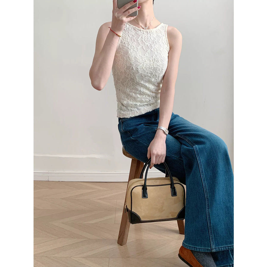 Lace Round Neck Long Sleeve Top Apparel and Accessories