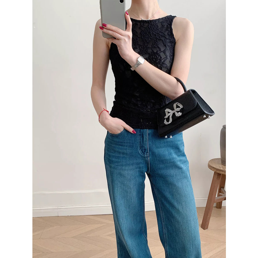 Lace Round Neck Long Sleeve Top Apparel and Accessories