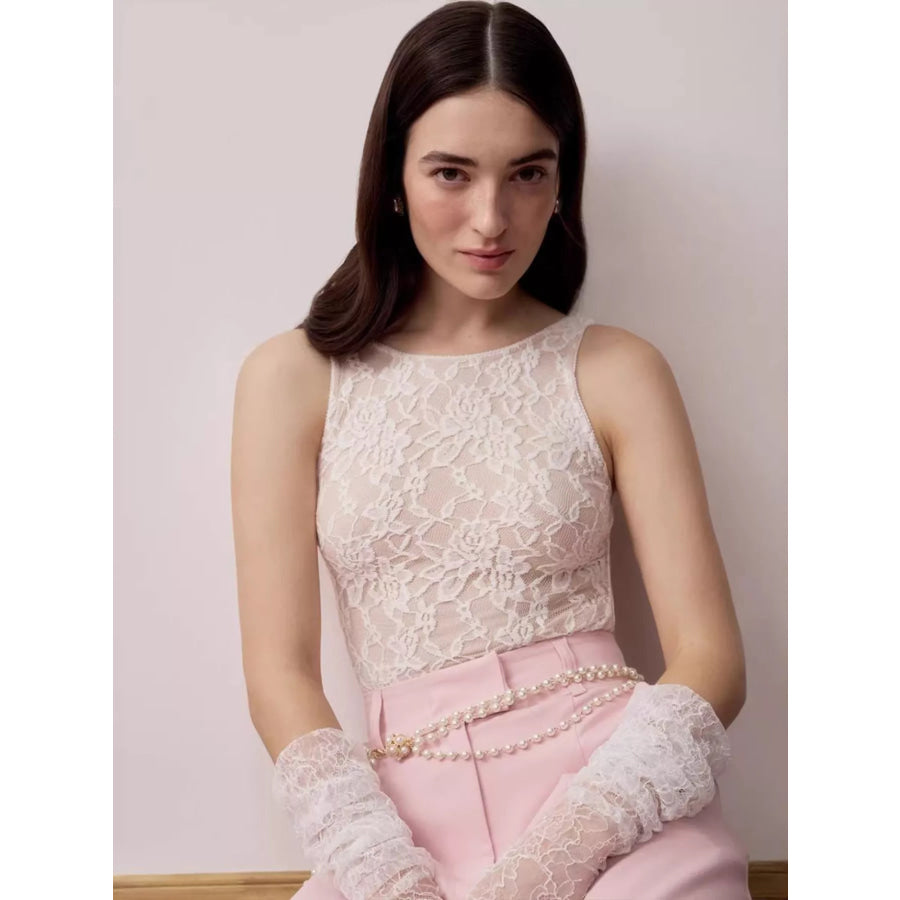 Lace Round Neck Long Sleeve Top Apparel and Accessories