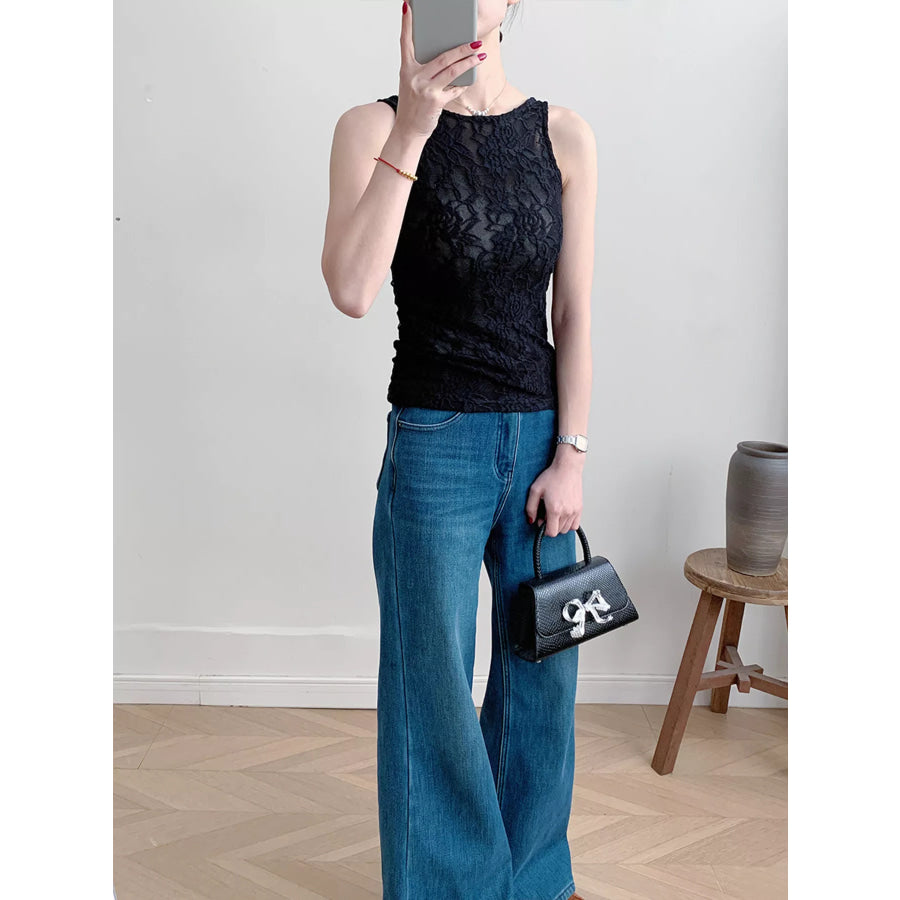 Lace Round Neck Long Sleeve Top Apparel and Accessories
