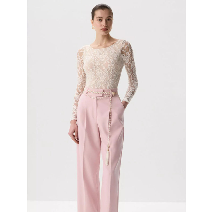 Lace Round Neck Long Sleeve Top Apparel and Accessories