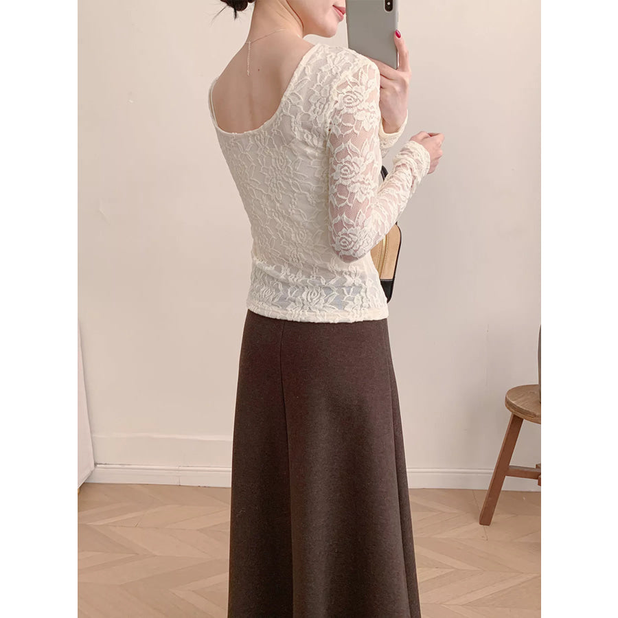 Lace Round Neck Long Sleeve Top Apparel and Accessories