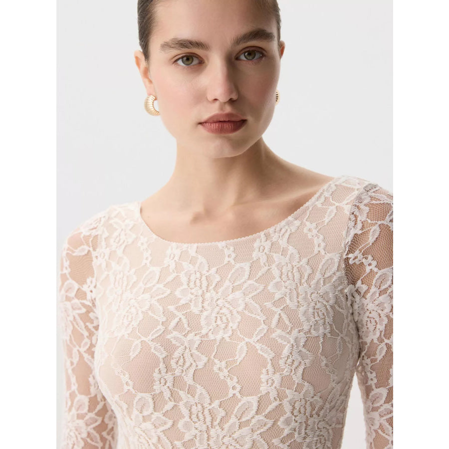 Lace Round Neck Long Sleeve Top Apparel and Accessories