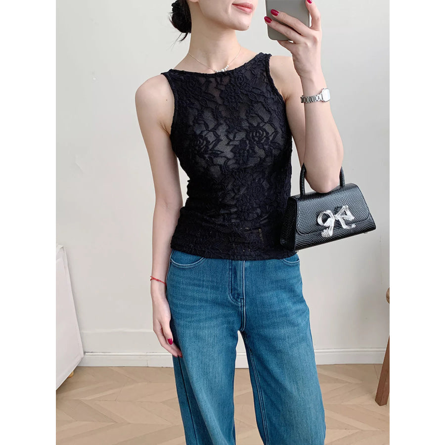 Lace Round Neck Long Sleeve Top Apparel and Accessories