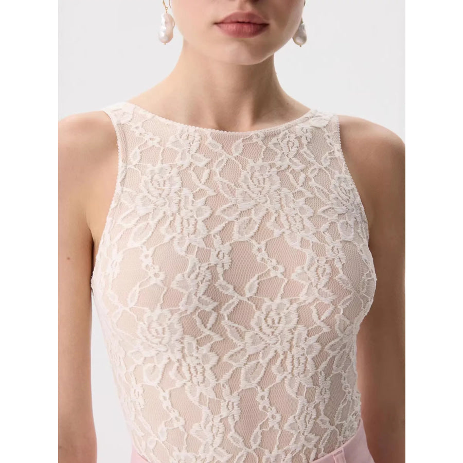Lace Round Neck Long Sleeve Top Apparel and Accessories