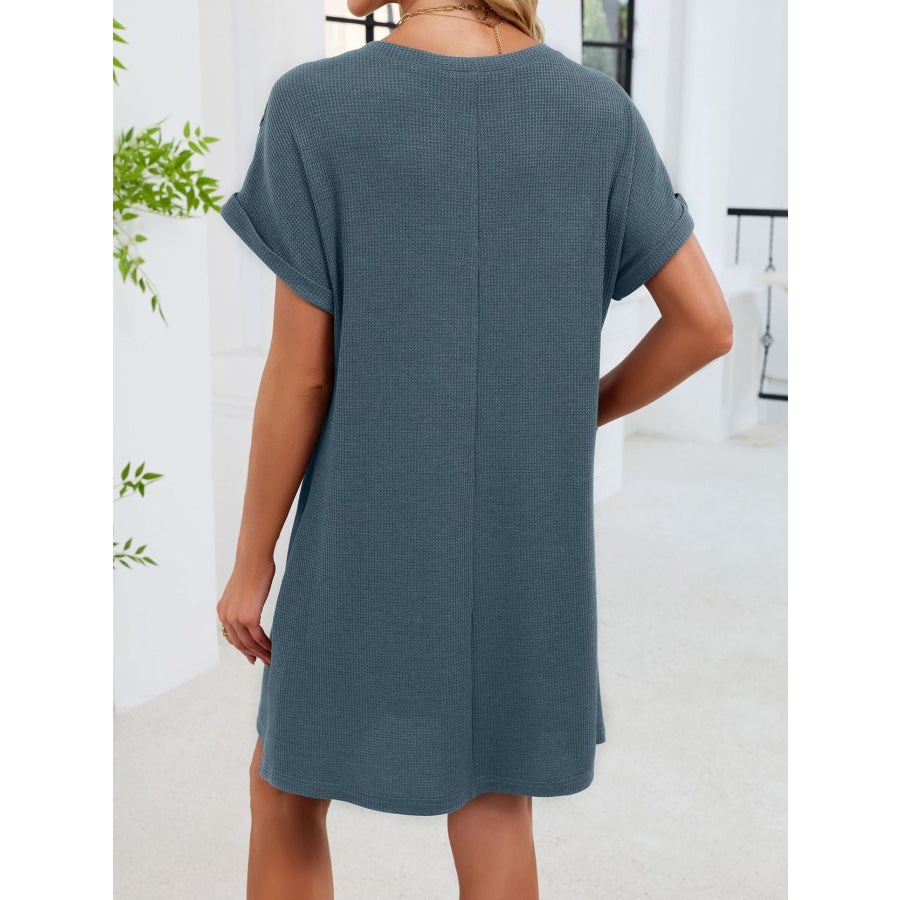 Lace Round Neck Short Sleeve T-Shirt Dress Apparel and Accessories