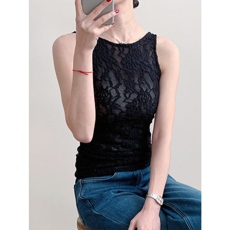 Lace Round Neck Tank Apparel and Accessories