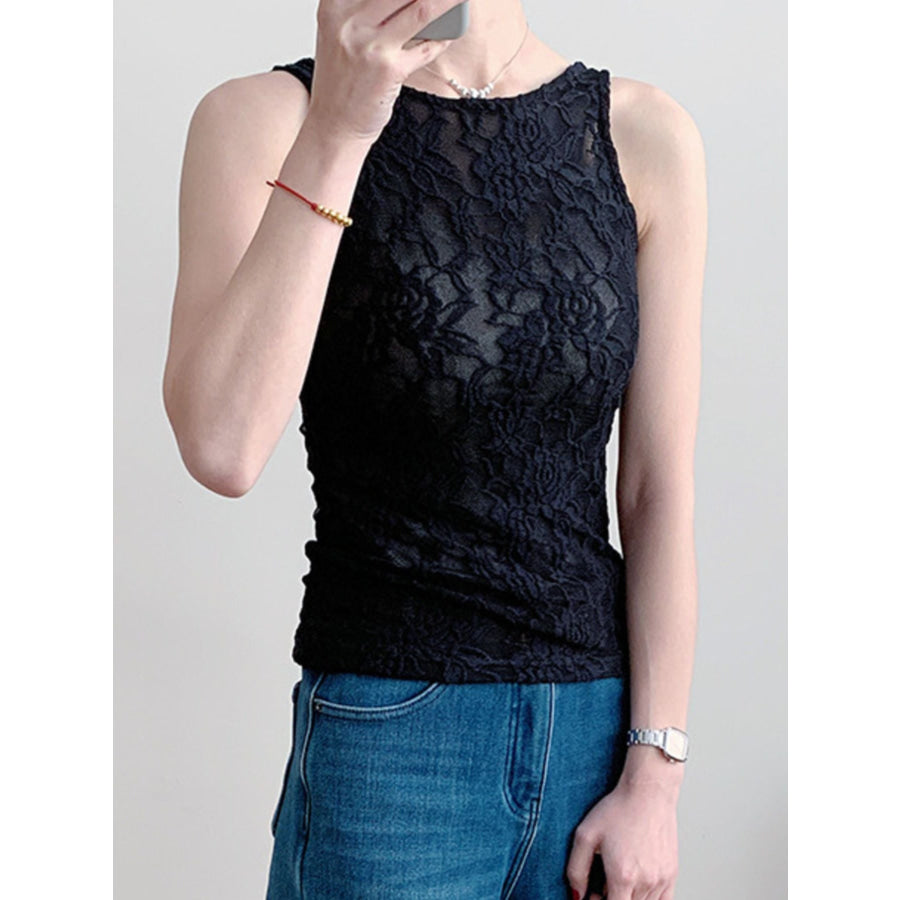 Lace Round Neck Tank Black / S Apparel and Accessories