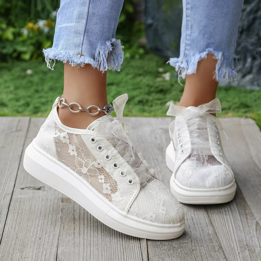 Lace Round Toe Sneakers Apparel and Accessories