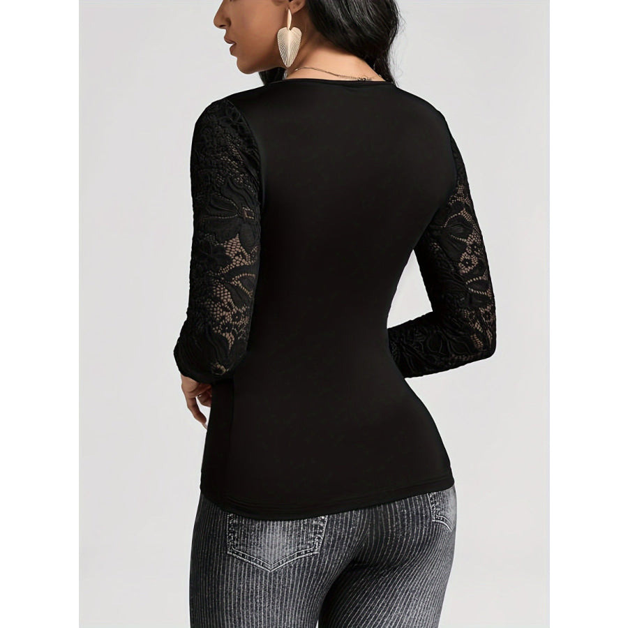 Lace Ruched Surplice Long Sleeve Top Apparel and Accessories