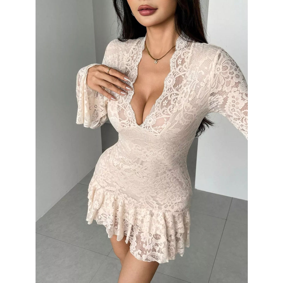 Lace Ruffle Hem Mini Dress Apparel and Accessories