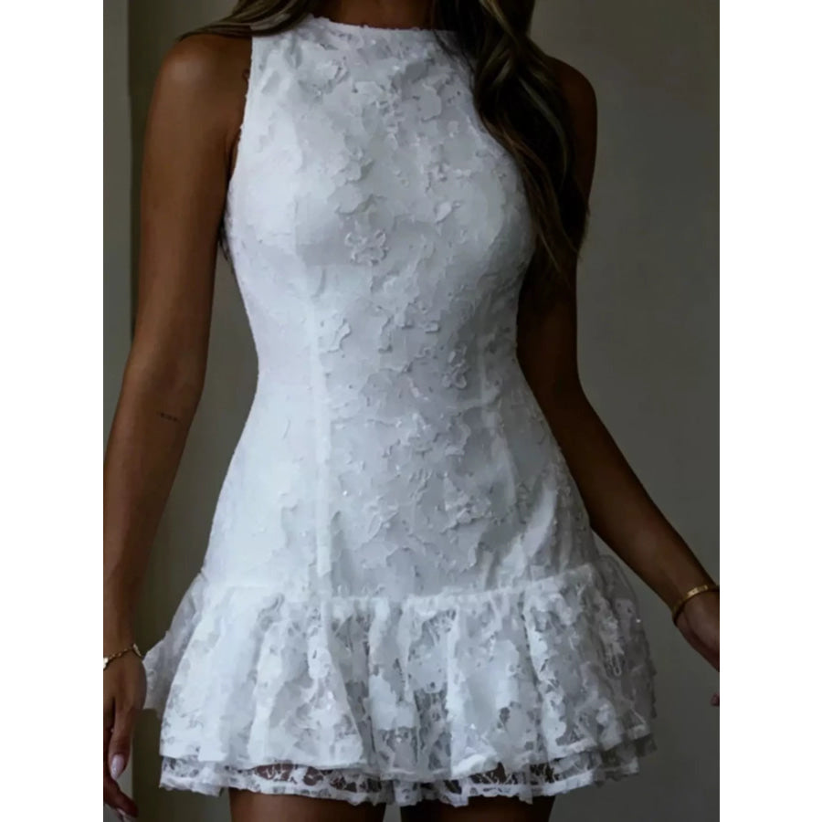 Lace Ruffle Hem Mini Dress Apparel and Accessories