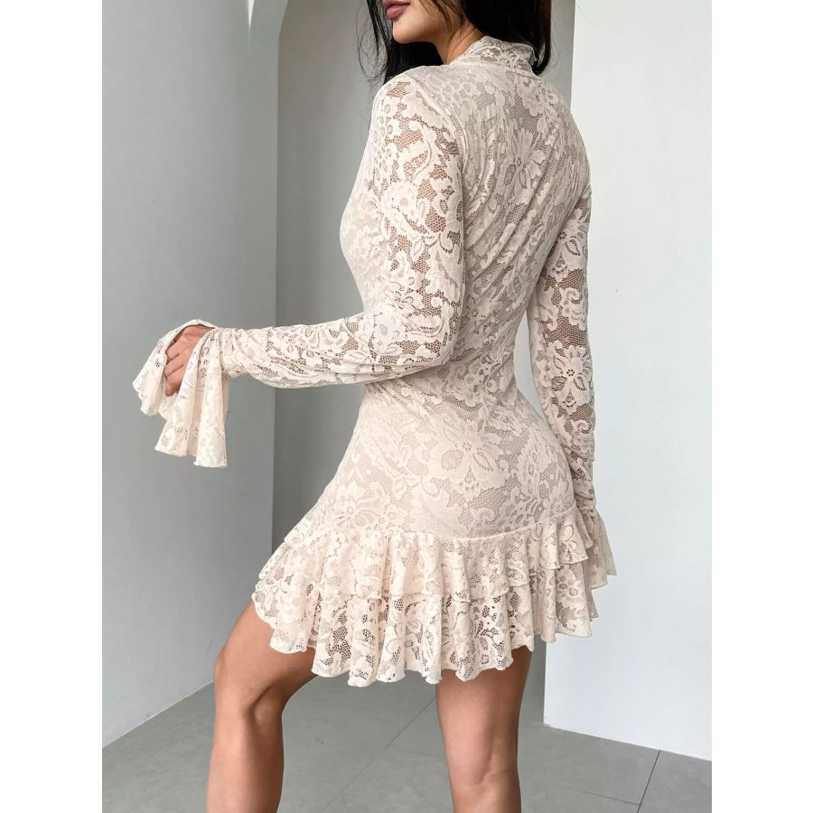 Lace Ruffle Hem Mini Dress Apparel and Accessories