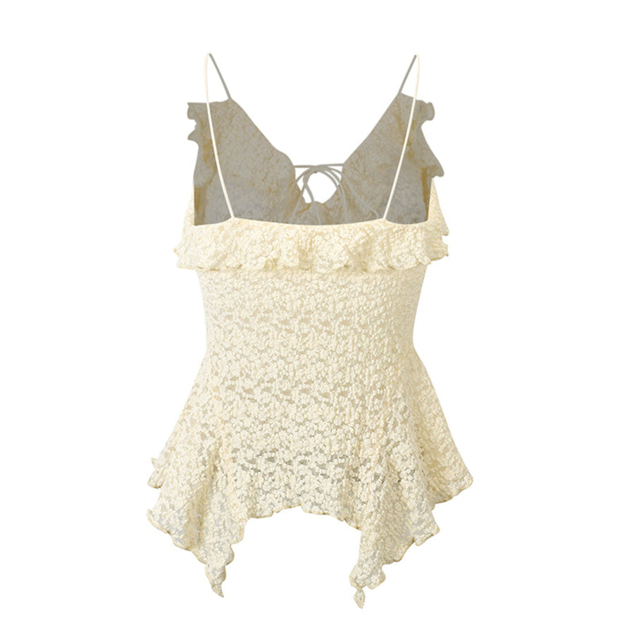 Lace Ruffle Trim Tie-Front Cami Apparel and Accessories