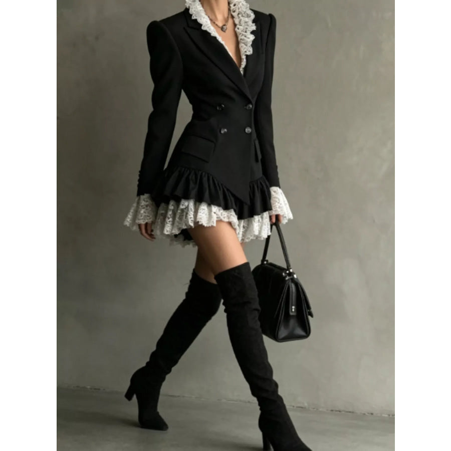 Lace Ruffled Hem Blazer Dress Black / S Apparel and Accessories