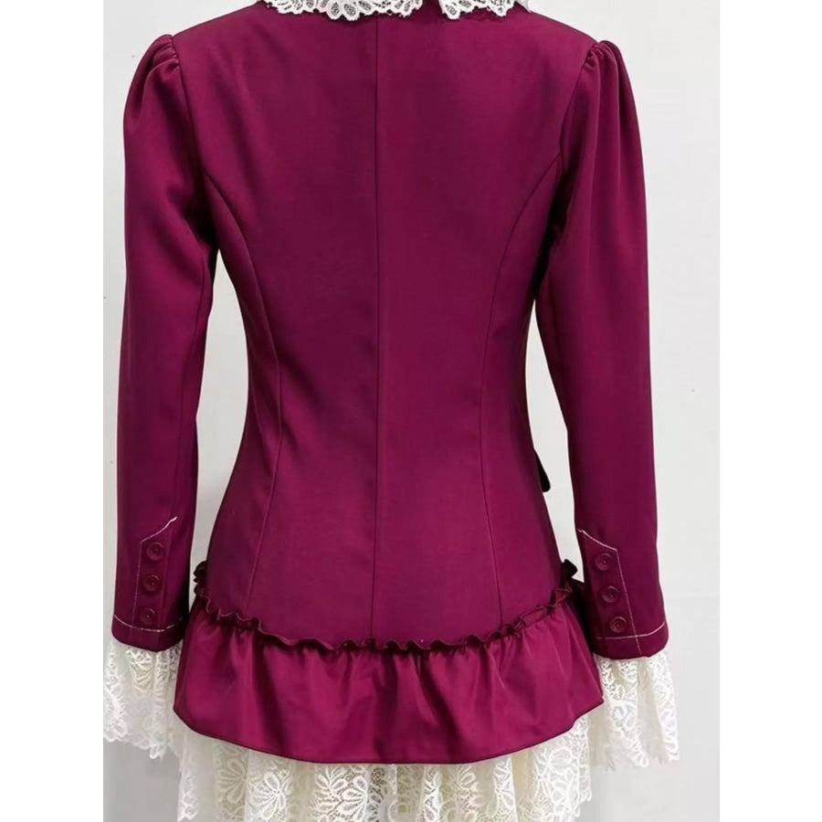 Lace Ruffled Hem Blazer Dress Apparel and Accessories