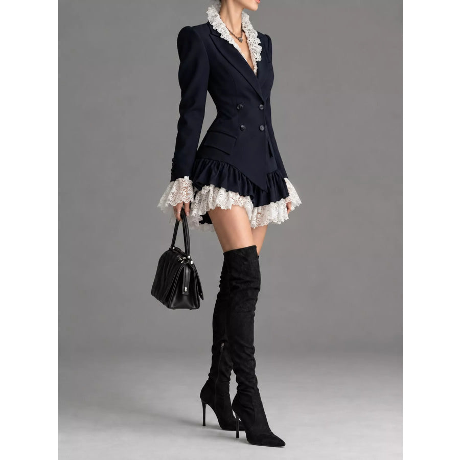 Lace Ruffled Hem Blazer Dress Apparel and Accessories