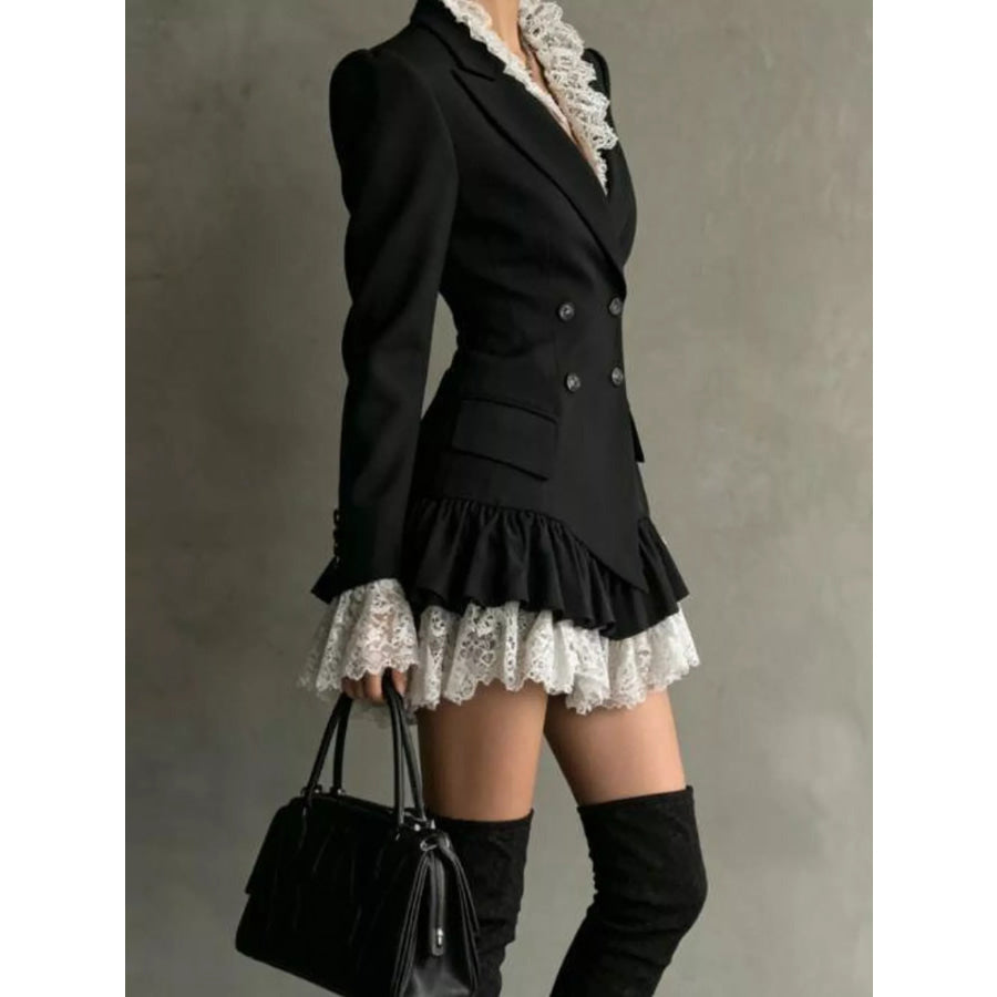 Lace Ruffled Hem Blazer Dress Apparel and Accessories