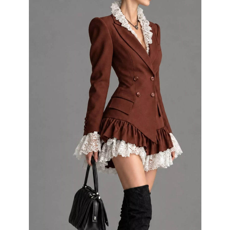 Lace Ruffled Hem Blazer Dress Apparel and Accessories