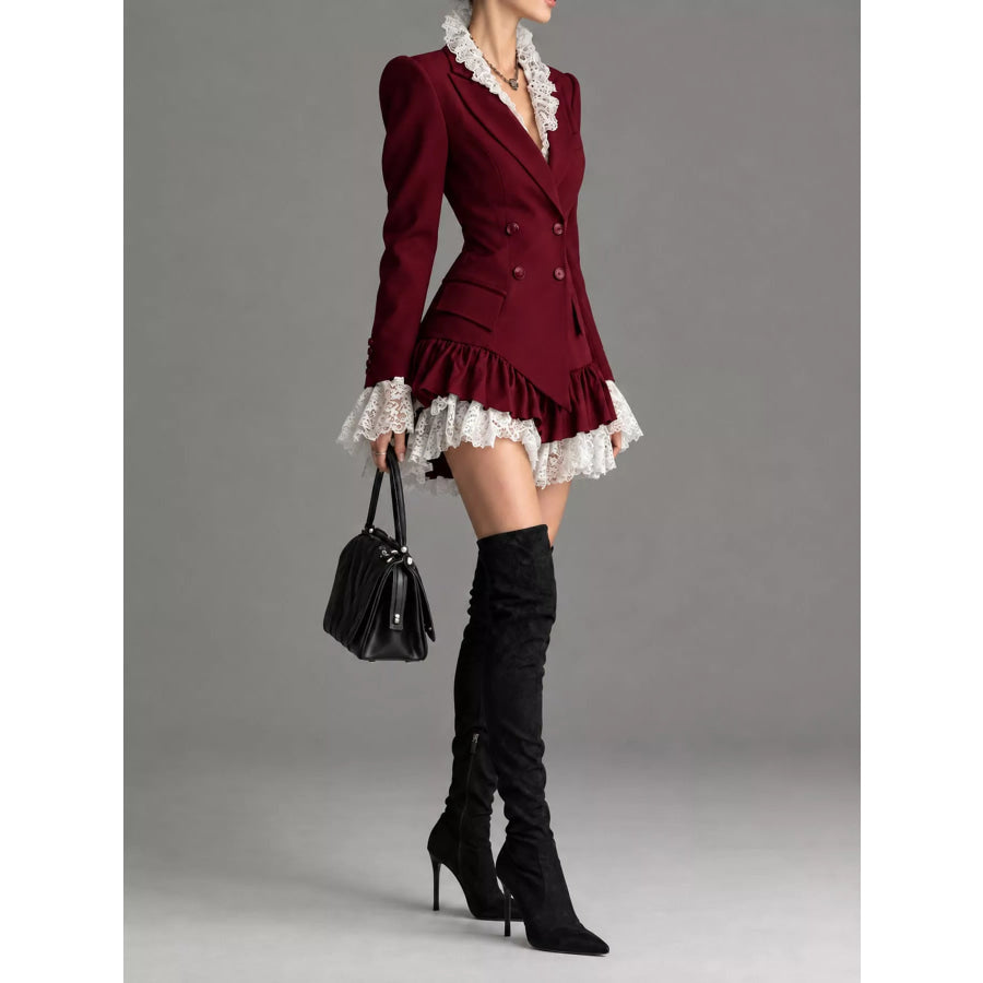 Lace Ruffled Hem Blazer Dress Apparel and Accessories