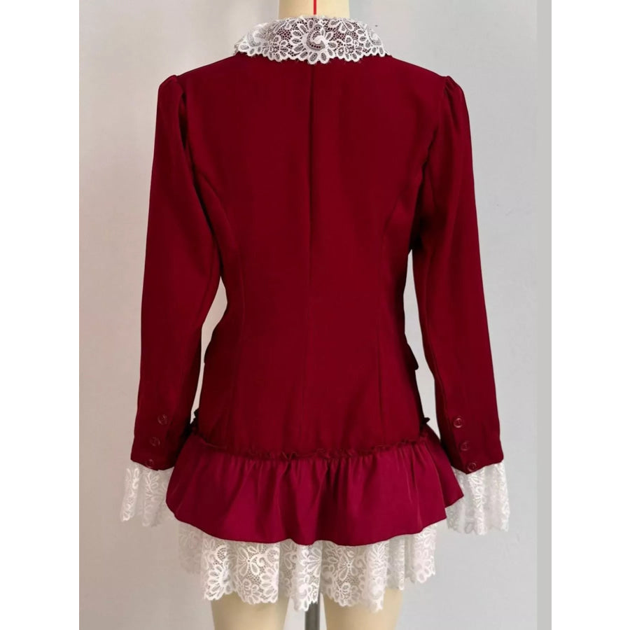 Lace Ruffled Hem Blazer Dress Apparel and Accessories