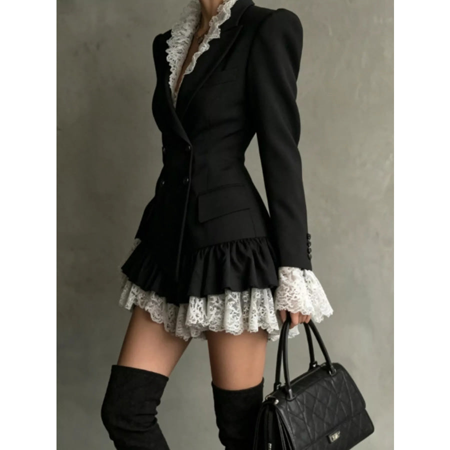 Lace Ruffled Hem Blazer Dress Apparel and Accessories