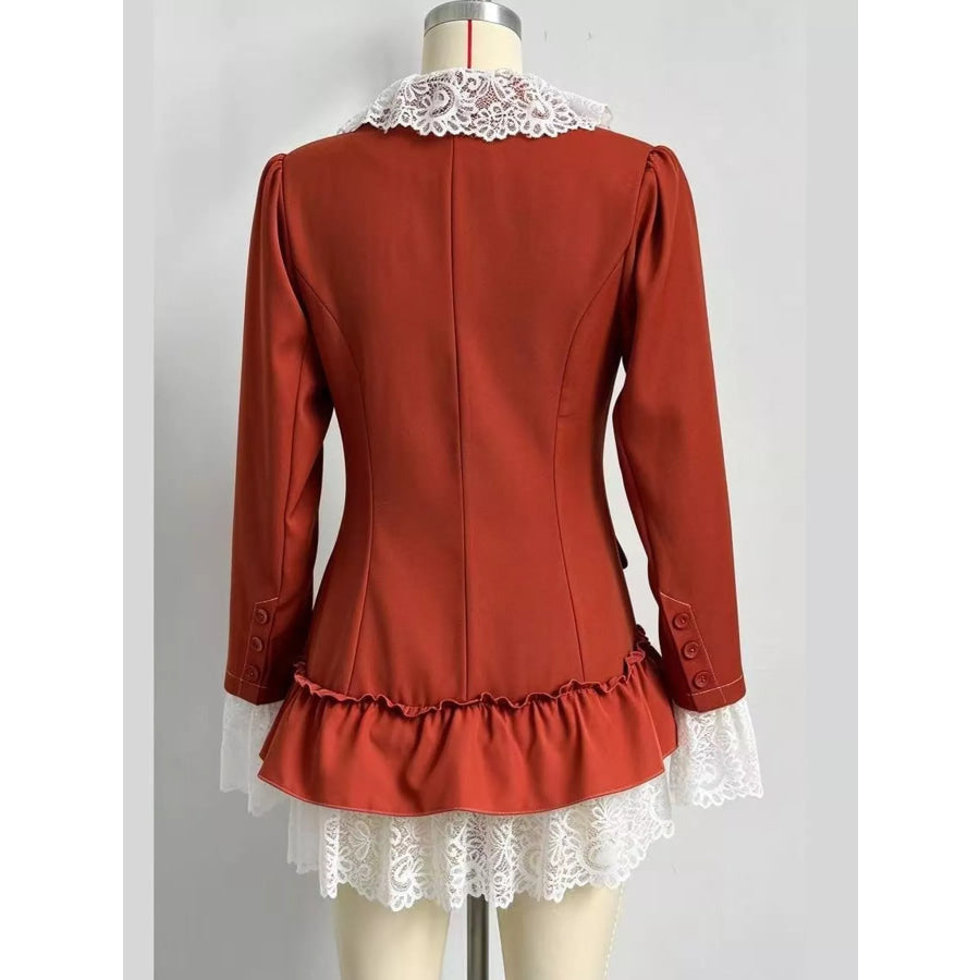 Lace Ruffled Hem Blazer Dress Apparel and Accessories