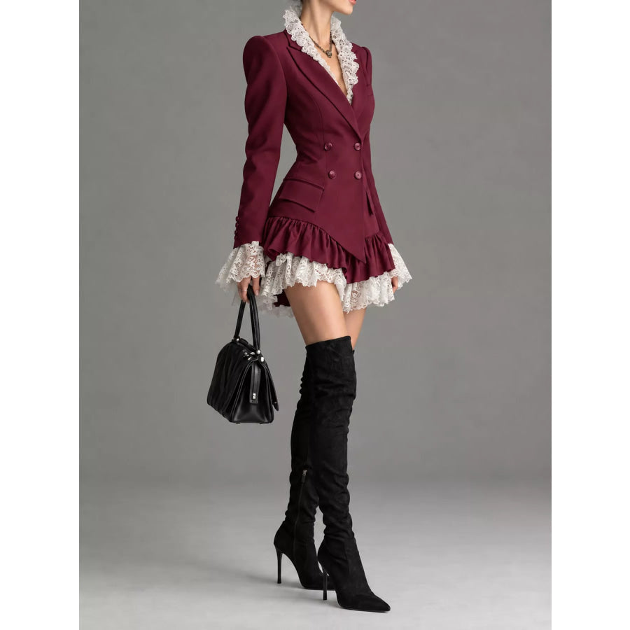 Lace Ruffled Hem Blazer Dress Apparel and Accessories