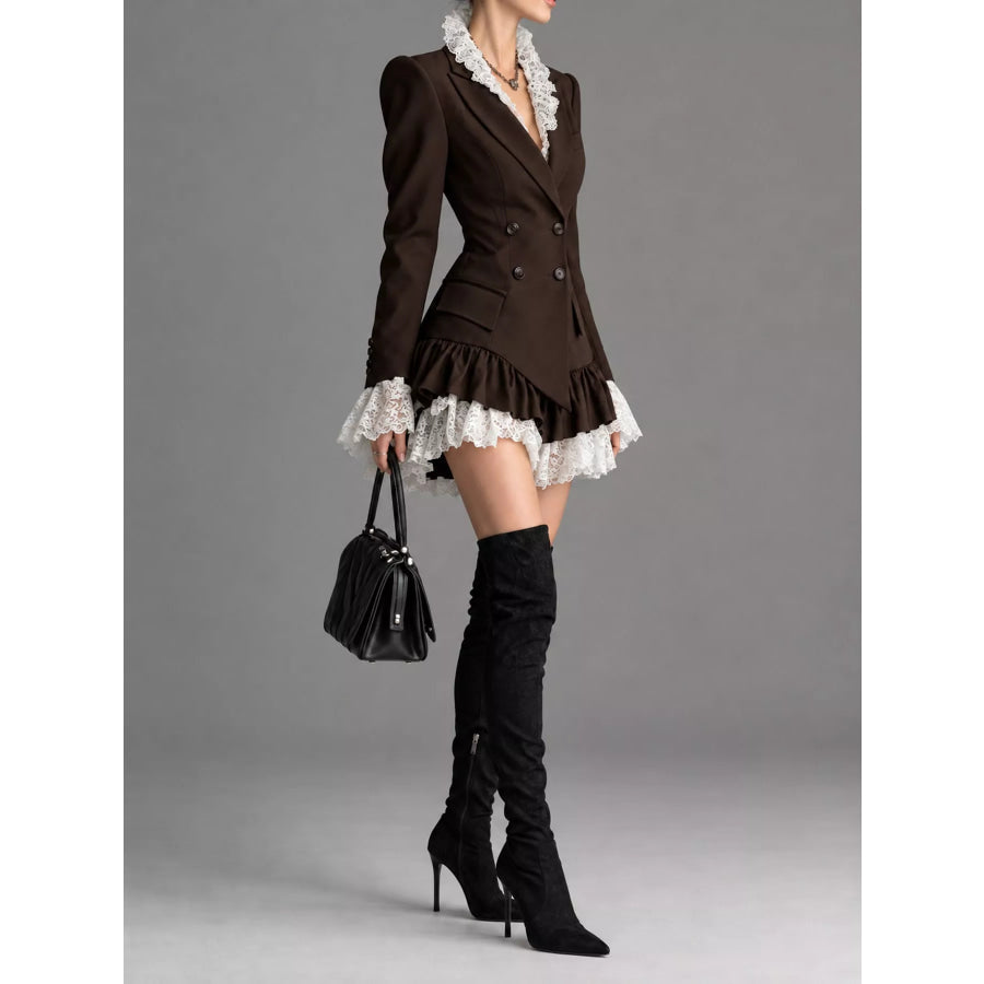 Lace Ruffled Hem Blazer Dress Apparel and Accessories