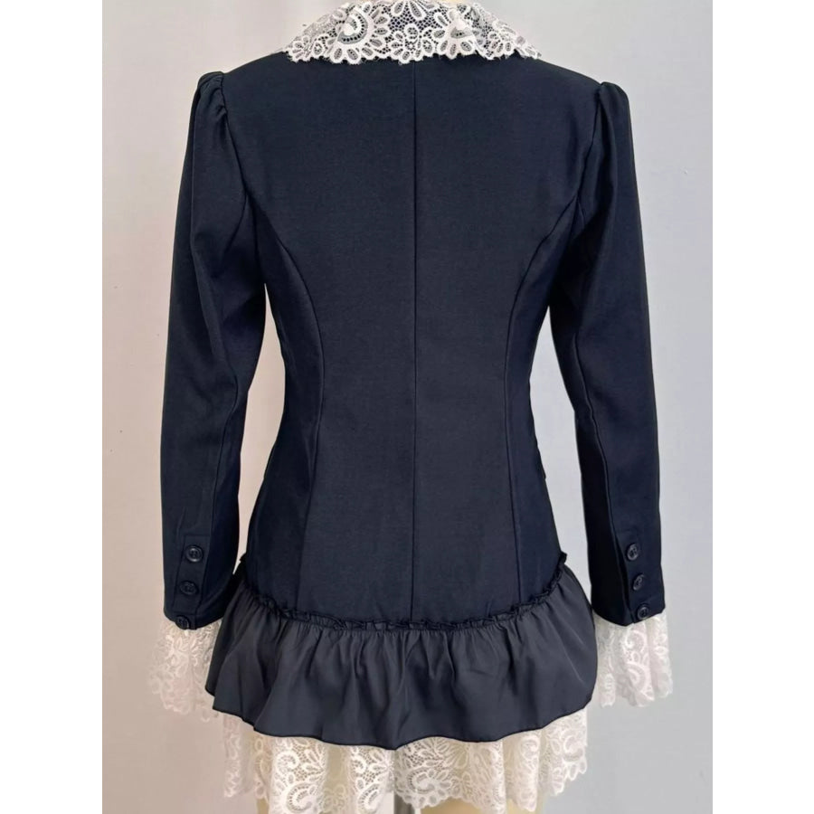 Lace Ruffled Hem Blazer Dress Apparel and Accessories