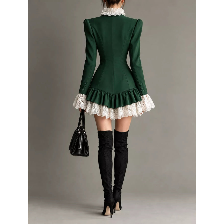 Lace Ruffled Hem Blazer Dress Apparel and Accessories