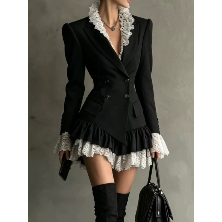 Lace Ruffled Hem Blazer Dress Black / S Apparel and Accessories