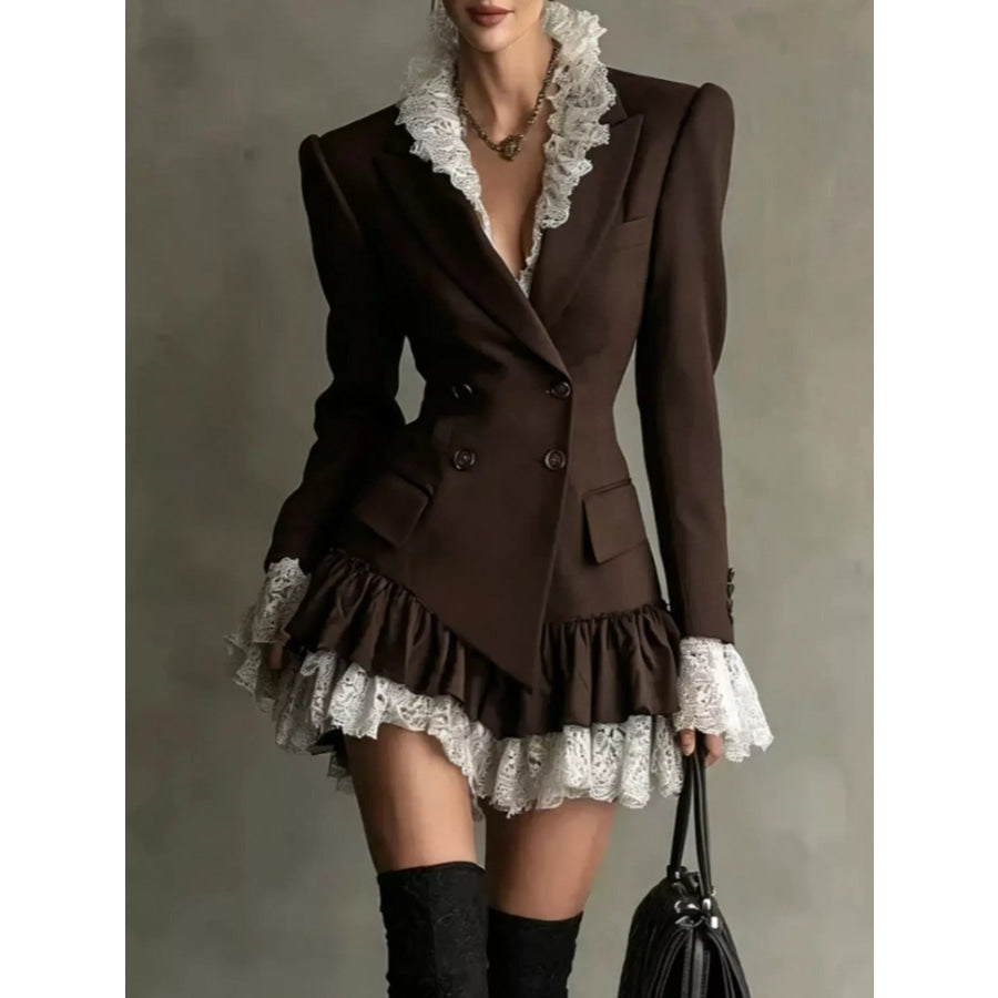 Lace Ruffled Hem Blazer Dress Coffee / S Apparel and Accessories